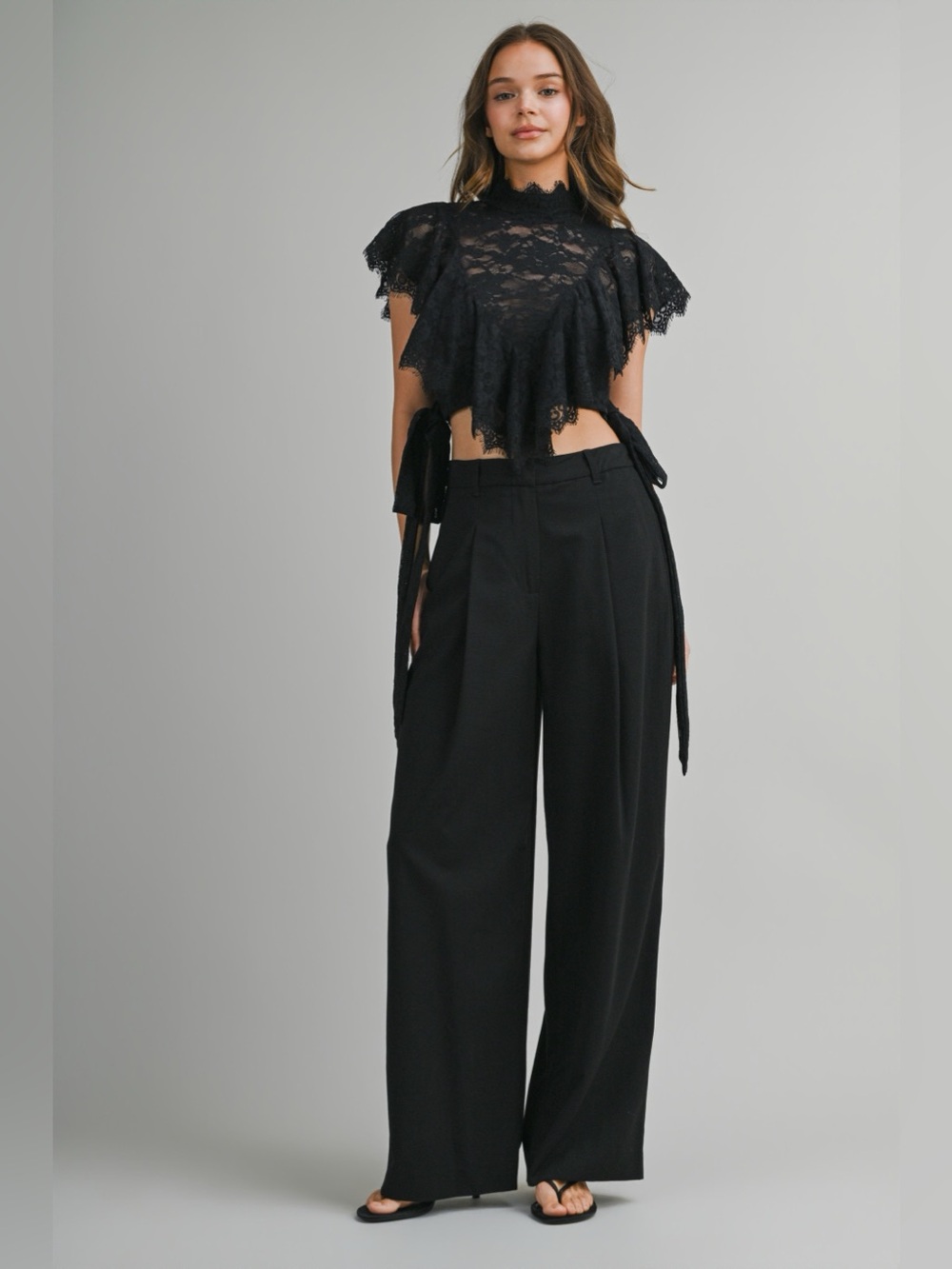 Catherine Ruffled Lace Black Crop Top - Picture 11 of 12